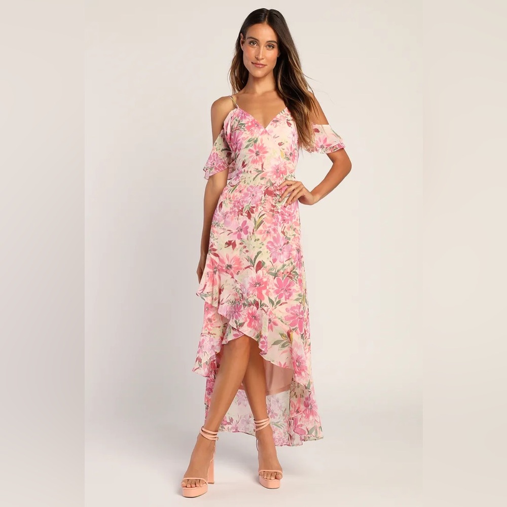 Lulu's Pink Floral High Low Dress